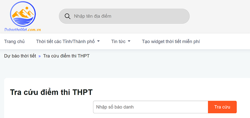 Tra cứu điểm thi tốt nghiệp THPT tại website dubaothoitiet.com.vn